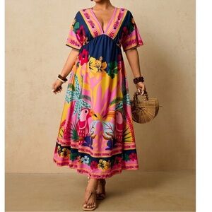 Plus Bohemian Tropical Print Maxi Dress 1X 2X 3X 4X